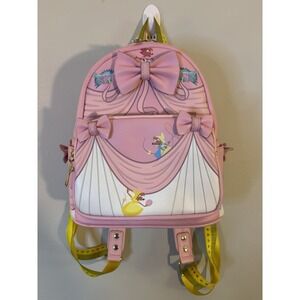 DISNEY LOUNGEFLY Pink Cinderella Backpack Mice & Birds 70th Anniversary Bows